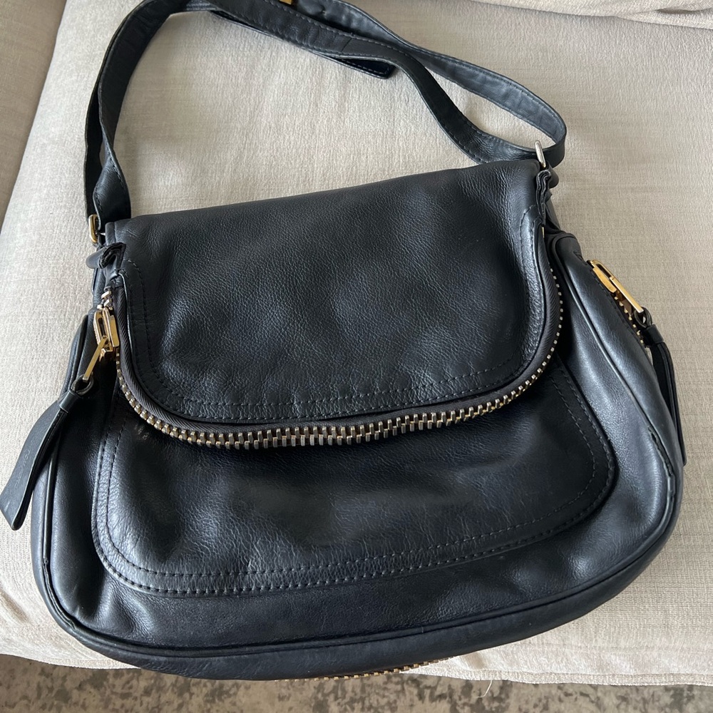 Tom Ford Midnight Black Leather Shoulder Bag